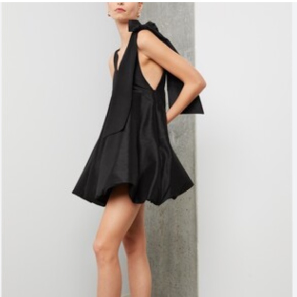 NWT! Kika Vargas Black Sue Bow-Detail Mini Dress - Picture 1 of 3